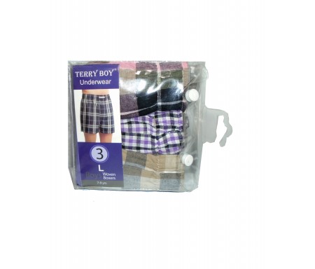 TERRY BOY UNDERWEAR 3 BOYS WOVEN BOXERS 7-9 YRS (L)