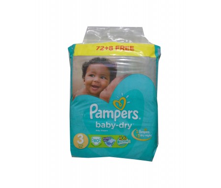 PAMPERS BABY DRY - 3 MIDI - 72 COUNTS PLUS 8 FREE